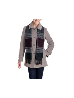 Women's Single-Breasted Wool Blend Coat with Scarf