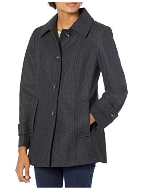 LONDON FOG Women's Single-Breasted Wool Blend Coat with Scarf