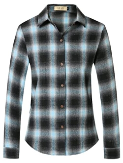 SSLR Flannel Shirts for Women Casual Plaid Long Sleeve Button Down Shirts for Women