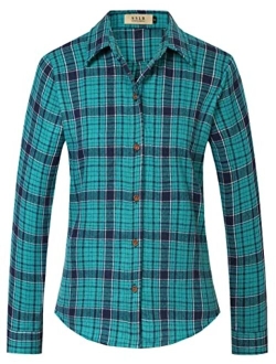 SSLR Flannel Shirts for Women Casual Plaid Long Sleeve Button Down Shirts for Women