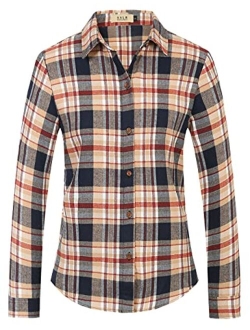 SSLR Flannel Shirts for Women Casual Plaid Long Sleeve Button Down Shirts for Women