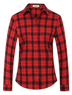 SSLR Flannel Shirts for Women Casual Plaid Long Sleeve Button Down Shirts for Women