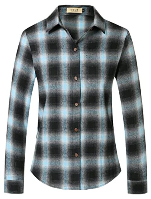 SSLR Flannel Shirts for Women Casual Plaid Long Sleeve Button Down Shirts for Women