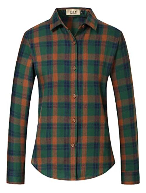 SSLR Flannel Shirts for Women Casual Plaid Long Sleeve Button Down Shirts for Women