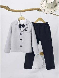 Boys Bow Front Shirt & Blazer & Pants