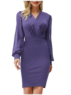 Women's Pencil Work Dresses Long Sleeve V Neck Bodycon Business Dress Elegant Cocktail Party