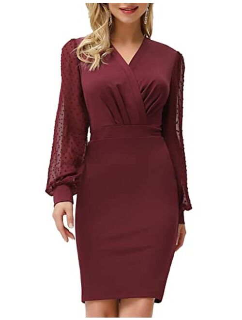 GRACE KARIN Women's Pencil Work Dresses Long Sleeve V Neck Bodycon Business Dress Elegant Cocktail Party