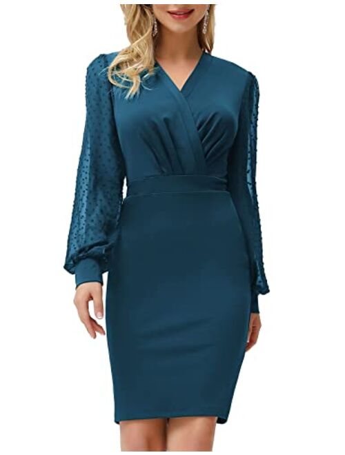 GRACE KARIN Women's Pencil Work Dresses Long Sleeve V Neck Bodycon Business Dress Elegant Cocktail Party