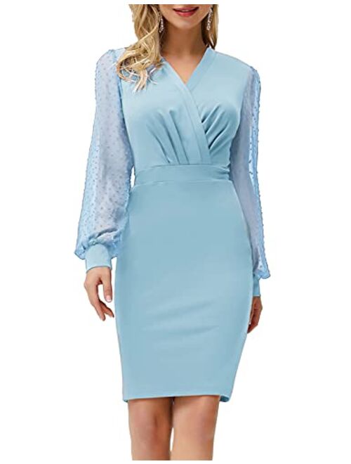 GRACE KARIN Women's Pencil Work Dresses Long Sleeve V Neck Bodycon Business Dress Elegant Cocktail Party