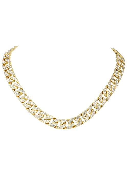 Charles Raymond Iced Out Hip Hop Gold or Silver Tone CZ Miami Cuban Link Chain Choker Necklaces Set