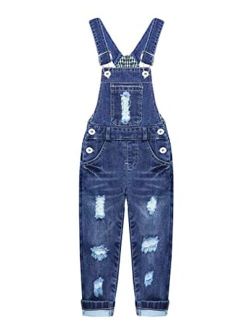 KIDSCOOL SPACE Kid Boy Girl Small Bib Pocket Adjustable Straps Jean Overalls,Denim Cute Ripped Jumper