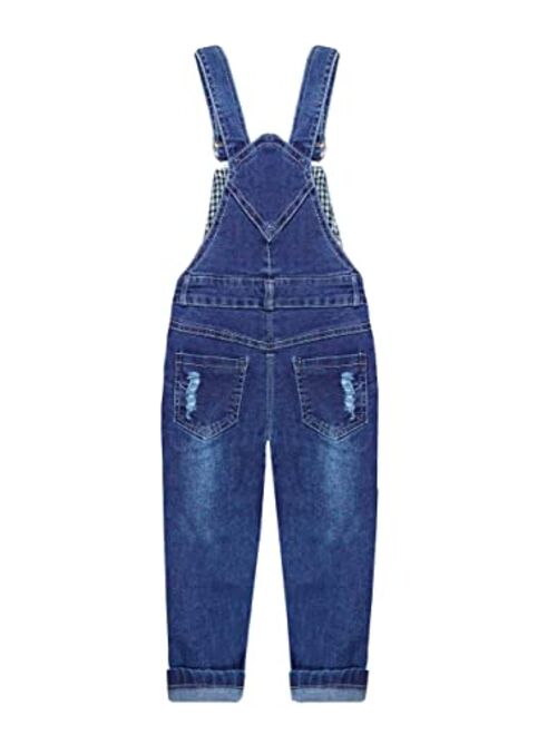 KIDSCOOL SPACE Kid Boy Girl Small Bib Pocket Adjustable Straps Jean Overalls,Denim Cute Ripped Jumper