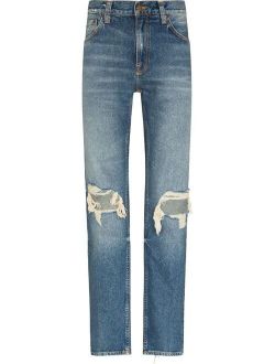 ripped-finish straight-leg jeans