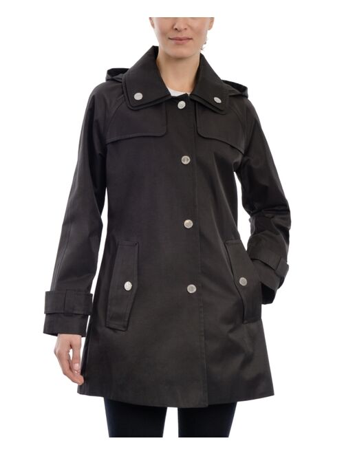 London Fog Women's Single-Breasted Hooded Raincoat