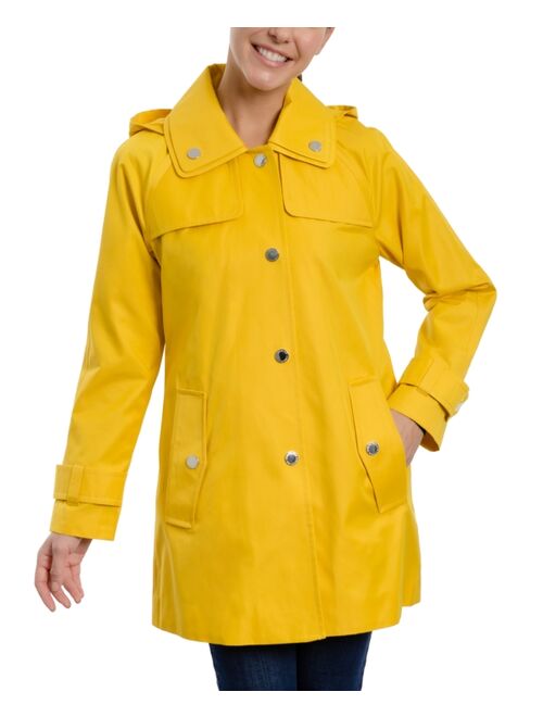 London Fog Women's Single-Breasted Hooded Raincoat