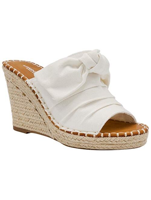 London Fog Womens Heidi Espadrille Wedge Sandals with Knotty Bow Detail