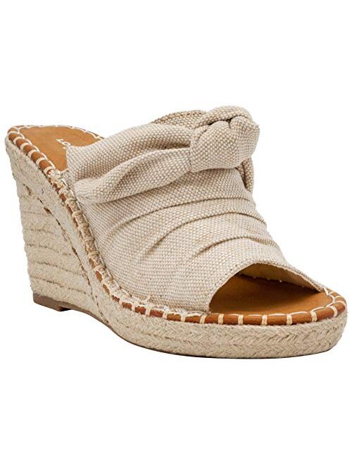 London Fog Womens Heidi Espadrille Wedge Sandals with Knotty Bow Detail