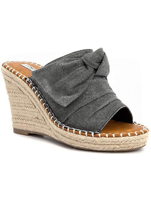 London Fog Womens Heidi Espadrille Wedge Sandals with Knotty Bow Detail