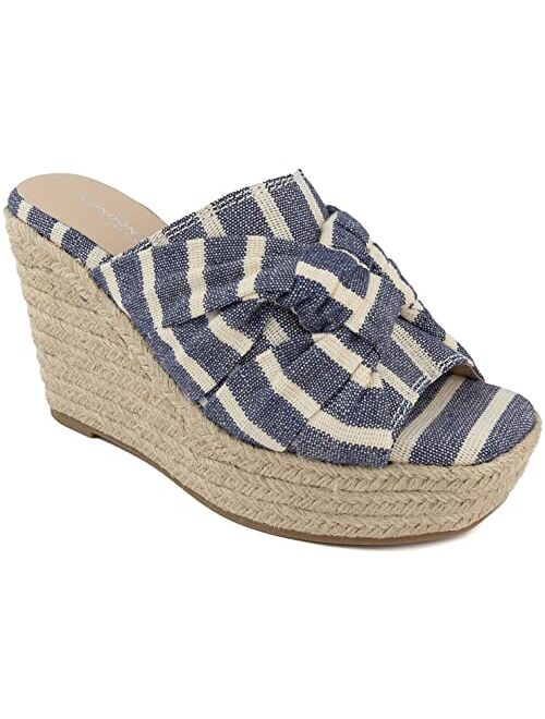 London Fog Womens Heidi Espadrille Wedge Sandals with Knotty Bow Detail