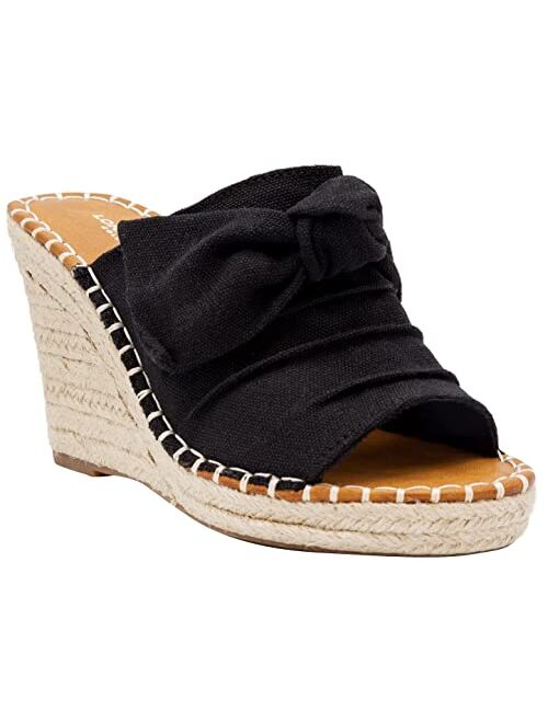 London Fog Womens Heidi Espadrille Wedge Sandals with Knotty Bow Detail