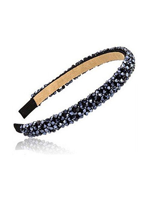 Ruihfas Fashion Sparkle 4 Rows Crystal Rhinestone Headbands Beaded Hair Hoop Band (Black)