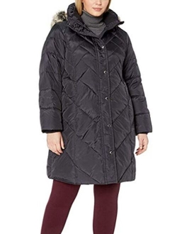 Women's Plus Size Snap Front Hooded Multi Pattern Quilt Down Coat