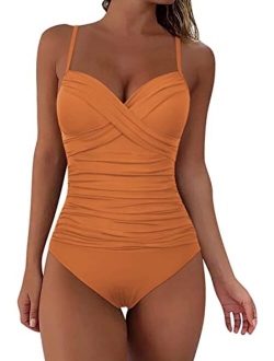 Women's Ruched Underwire One Piece Swimsuit Front Twist Swimwear Tummy Control Bathing Suit Monokini