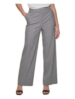 Petite Houndstooth Plaid Wide-Leg Pants