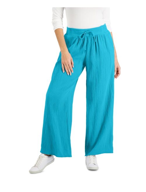 JM Collection Petite Cotton Gauze Wide-Leg Pants, Created for Macy's