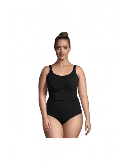 Lands' End Women's Slender Carmela Tummy Control Chlorine Resistant Scoop Neck One Piece Swimsuit