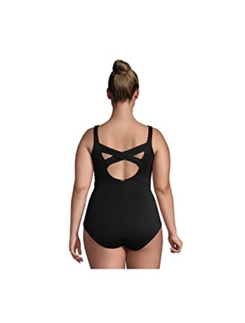 Lands' End Women's Slender Carmela Tummy Control Chlorine Resistant Scoop Neck One Piece Swimsuit