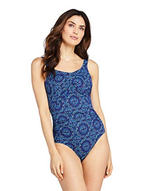 Lands' End Women's Slender Carmela Tummy Control Chlorine Resistant Scoop Neck One Piece Swimsuit