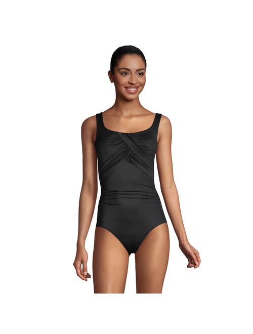 Lands' End Women's Slender Carmela Tummy Control Chlorine Resistant Scoop Neck One Piece Swimsuit