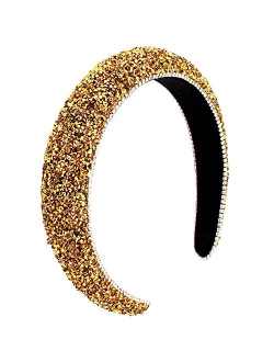 FASOTY Rhinestone Headbands for Women Fashion Handmade Crystal Diamond Bling Headbands Hair Hoops Padded Headband Glitter Beaded Hairband Sparkle Hair Accessories Valenti