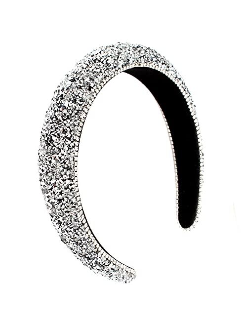 FASOTY Rhinestone Headbands for Women Fashion Handmade Crystal Diamond Bling Headbands Hair Hoops Padded Headband Glitter Beaded Hairband Sparkle Hair Accessories Valenti