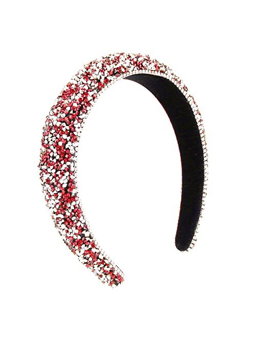 FASOTY Rhinestone Headbands for Women Fashion Handmade Crystal Diamond Bling Headbands Hair Hoops Padded Headband Glitter Beaded Hairband Sparkle Hair Accessories Valenti