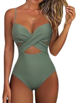 Women's Sexy One Piece Swimsuits with Underwire Wrap Cutout Bathing Suits Push Up Monokini Swimwear