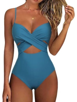 Women's Sexy One Piece Swimsuits with Underwire Wrap Cutout Bathing Suits Push Up Monokini Swimwear