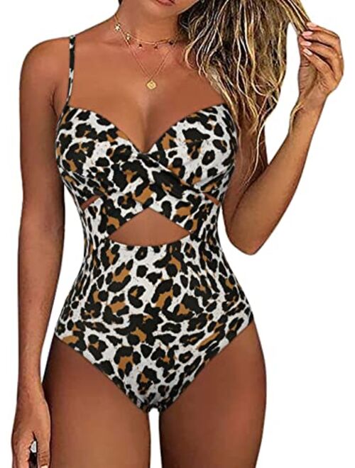 Hilor Women's Sexy One Piece Swimsuits with Underwire Wrap Cutout Bathing Suits Push Up Monokini Swimwear