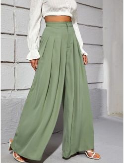 High Waist Fold Pleated Wide Leg Pants