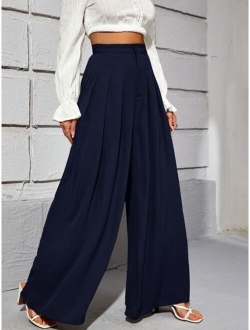 High Waist Fold Pleated Wide Leg Pants