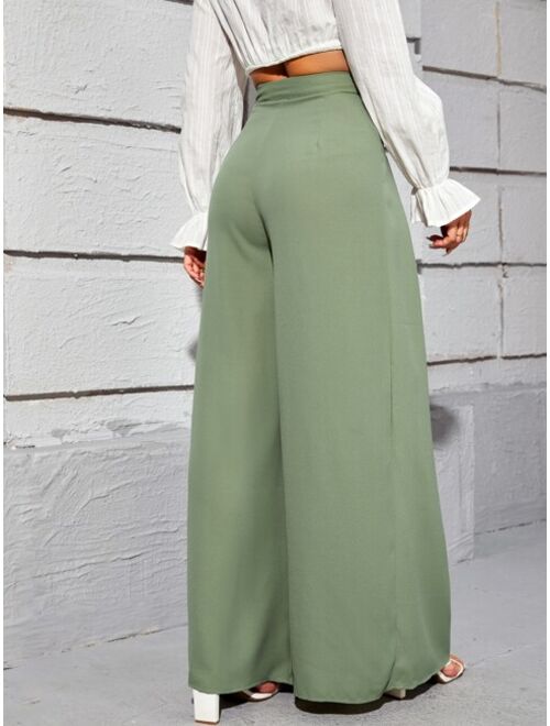 SHEIN High Waist Fold Pleated Wide Leg Pants