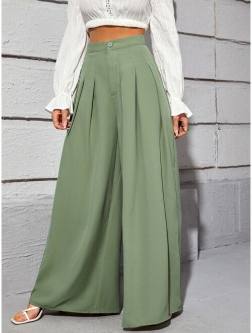 SHEIN High Waist Fold Pleated Wide Leg Pants