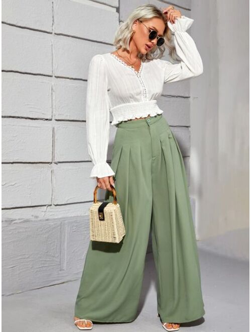 SHEIN High Waist Fold Pleated Wide Leg Pants