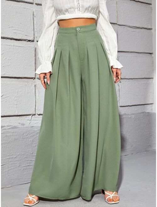 SHEIN High Waist Fold Pleated Wide Leg Pants