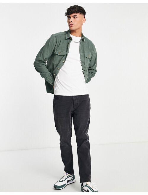 ASOS DESIGN overshirt with double pockets in green cord