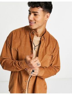 90s oversized cord shirt in tan