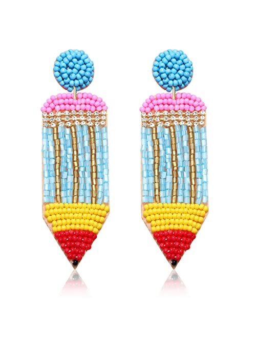 MOLOCH Beaded Teacher Earrings for Women Handmade Beaded Pencil Drop Dangle Earrings Teacher Appreciation Gifts Back To School Jewelry