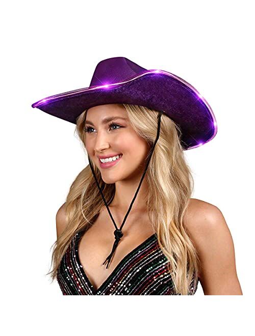 FlashingBlinkyLights Shiny Light Up Purple Cowboy Hat