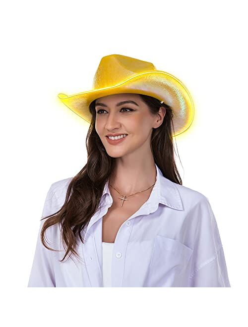 HSCTEK Light Up Holographic Space Cowboy Cowgirl Hat